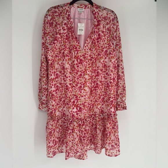 NWT Floral Ruffle Long Sleeve J. Crew Chiffon Dress - Picture 1 of 9